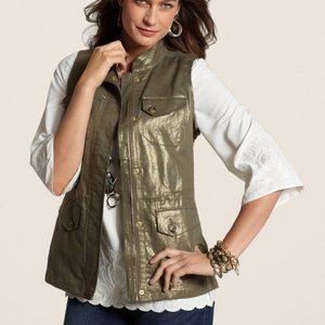 CHICO'S Foiled Linen Vest, Chico's Size 2